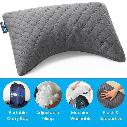 Sidney Sleep Mini Travel Size Neck Pillow - Knee, Back Lumbar and Support - Small Curved Pillow - 14 x 19 Inches - Adjustable Loft - Washable - Drawstring Backpack Included (Mini - Grey) thumbnail 3
