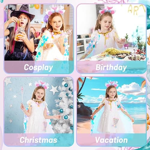 LIMIROLER Princess Dress Up Toys Princess Dress Up Clothes Rainbow Mermaid Cape Kit 9 Pcs Gift Set for Little Girls 3-8 Years thumbnail 6