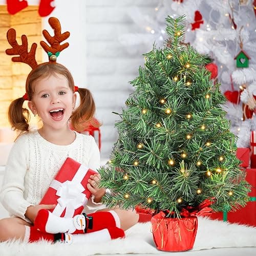 Santanelo 2ft Pre-lit Artificial Mini Christmas Tree,Small Xmas Pine Tree with 50 Lights, Tabletop Christmas Tree Battery Operated Green Xmas Tree for Tabletop thumbnail 7