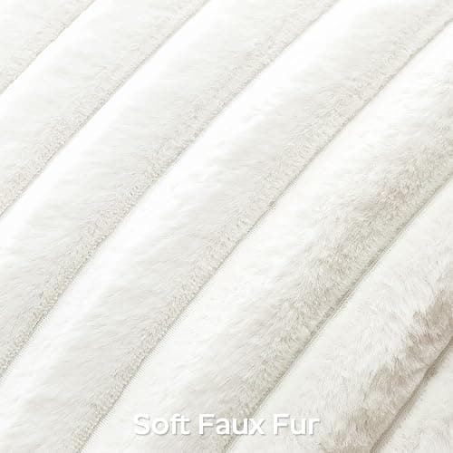 Sungeek Set of 1 White Faux Rabbit Fur Cushion Cover 40x40 cm, Soft Cozy Plush Striped Decorative Throw Pillow Covers 16x16 Inch Velvet Square Pillowcases for Sofa Bedroom thumbnail 3