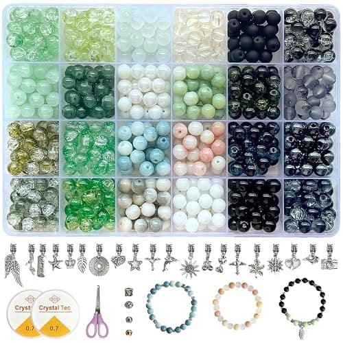 Rujiaoa 8mm Crackle Glass Beads for Bracelets, 600PCS Round Crystal Jewelry Making Kit for Adults & Beginners, DIY Gifts Crafts - Image 1