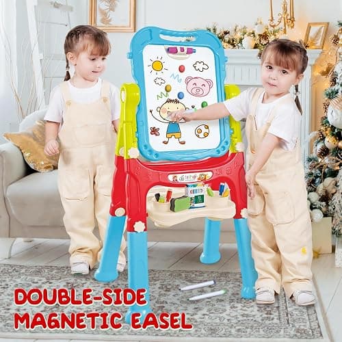 Toddler Art Easel for Kids, Double-Sided Magnetic Whiteboard & Chalkboard with Painting Accessories, Rotatable Easel Toy, Great Christ Gift for Boys and Girls thumbnail 4