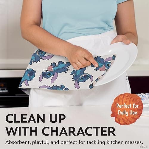Disney Kitchen Towels – 2-Pack 100% Cotton Kitchen Towels Set – 16" x 26" Soft & Absorbent Dish Towels – Mickey, Minnie & Stitch Designs – Durable, Machine Washable (Stitch) thumbnail 3