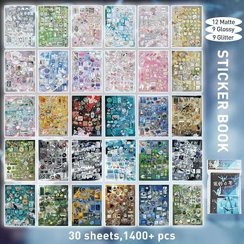 30 Sheets Japanese Aesthetic Sticker Book with Hard Matte Cover, Dreamcore Ocean Theme Foil & Texture Stickers for Journaling, Scrapbooking & Planner Decoration thumbnail 3