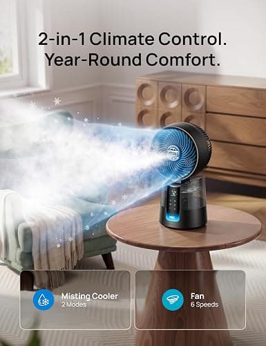 DREO TurboCool Misting Fan 516, 150°+30° Omni-directional Oscillating, Desk Cooling Fan 5℉ Drop, Evaporative air cooler, 26 ft/s Wind, Ultrafine Mist, 20dB, 6 Speeds 2 Modes, Remote Control, Black thumbnail 8