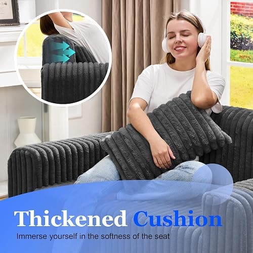 Hobestluk Couch Sofa 2-Seater Foam Sofa Loveseat for Small Spaces Comfy Sofas with Removable Cover Furry Couch with Pillows for Living Room, Bedroom, Apartment, Office (Black, Loveseat) thumbnail 6