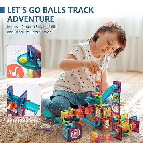 LTKFFFdp Magnetic Building Blocks STEM Educational Toys for Kids Ages 4-12, Ball Track and 3D Stacking Construction Set thumbnail 3