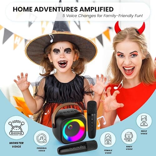 Mini Karaoke Machine, Portable Bluetooth Karaoke Speaker with 2 Wireless Microphones and Party Lights for Kids and Adults, Birthday Gifts for Girls Boys Family Home Party thumbnail 4
