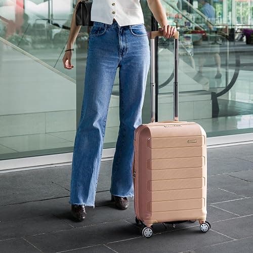 Traveler's Choice Pagosa Hardshell Expandable Luggage with Spinner Wheels, Latte Beige, 22-Inch Carry-on thumbnail 2
