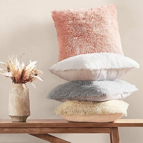 NordECO HOME Luxury Soft Faux Fur Fleece Cushion Cover Pillowcase Decorative Throw Pillows Covers, Valentines Day Gift No Pillow Insert, 18" x 18" Inch, Pink, 2 Pack - B-pink - 18" x 18" (Pack of 2) thumbnail 5