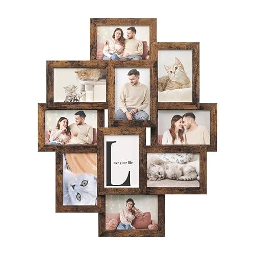 SONGMICS Collage Picture Frames, 4x6 for Wall Decor 10 Pack, Assembly Required, Rustic Brown URPF020X02 - Image 1