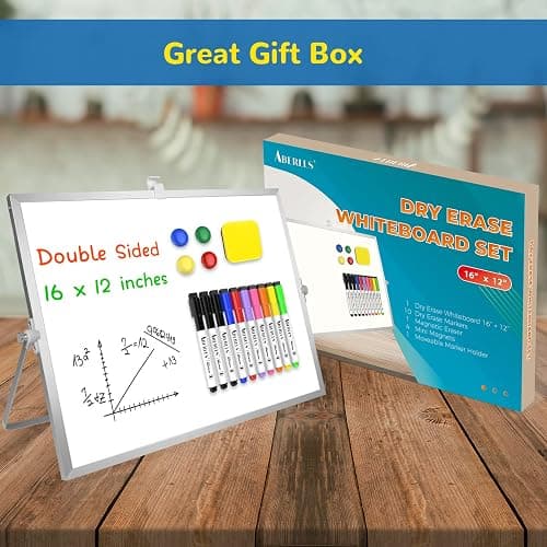 Dry Erase White Board, 16inX12in Large Magnetic Desktop Whiteboard with Stand, 10 Markers, 4 Magnets, 1 Eraser, Portable Double-Sided White Board Easel for Memo to Do List Desk Office thumbnail 9