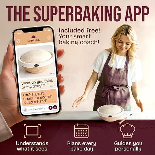 Superbaking Banneton Bread Proofing Basket Set with Silicone Dough Sling, 9" Splinter-Free Proofing Basket, Non-Stick Dutch Oven Liner, Sourdough Starter Kit, Sourdough Bread Baking Supplies & Tools thumbnail 3