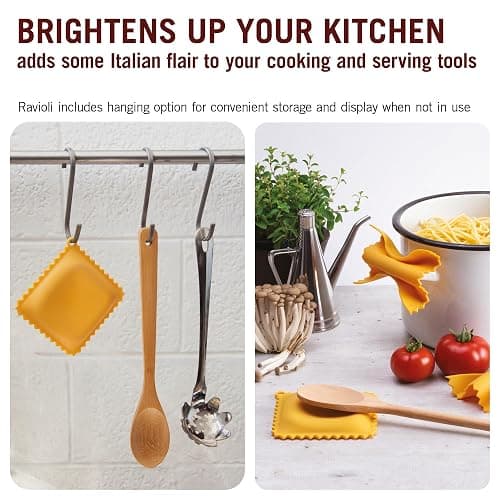 Monkey Business Pasta Shaped Silicone Kitchen Tools in a Gift Box / 2 of Our Big Pasta Shaped Kitchen Gadgets/Farfalloni Shaped Pot Grips, and Ravioli-Shaped Spoon Rest/Pasta Grande No. 2 thumbnail 5