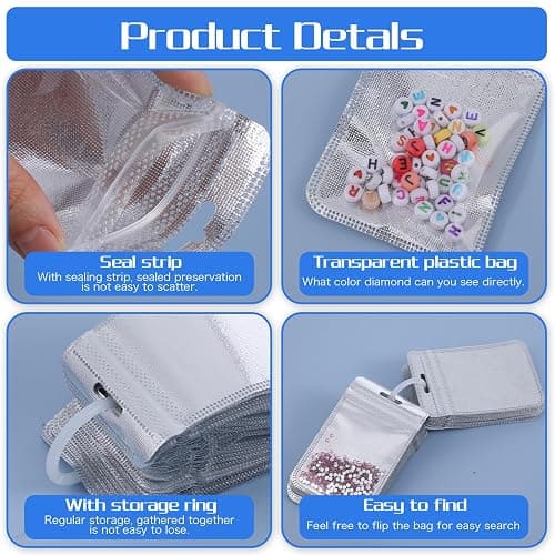 Shimmeroo 100Pcs Diamond Beads Storage Bags, Pouches for DIY Diamond Art | Reusable Jewelry Earring Painting Storage Accessories, Bead and Gem Organizer for DIY Craft, 4.33 x 2.76 Inch thumbnail 3