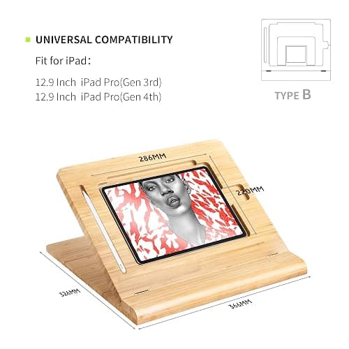 ELETIUO Tablet Desktop Stand Height Adjustable,Foldable Bamboo Drawing Ipad Holder,Multi-Angle Portable Stand Organizer,Compatible with 12.9 inch ipad pro 3rd/4th Gen thumbnail 2