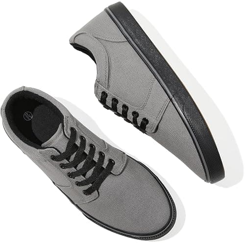 BENPAO Mens White Casual Shoes All Black Fashion Sneakers for Men Low Top Lace Up Canvas Shoes - Image 1