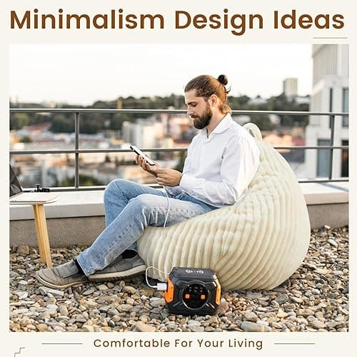 Honeydak Ribbed Rabbit Fur Stuffed Animal Storage Bean Bag Chair Cover (No Filler) Comfy Bean Bag Cover Without Filling or Home Bedroom Decor Organizing Plush Doll Textile Holder(Creamy White, L) thumbnail 5