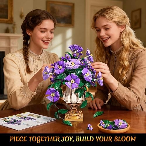 CUBIMANA Flowers Botanicals Building Set with Vase - 2 in 1 Morning Glory Bonsai Building Blocks Plants Arrangement Vintage Wall Flower Pots Home Decor, Gift for Valentine's Day Adults 12+ (1136PCS) thumbnail 9