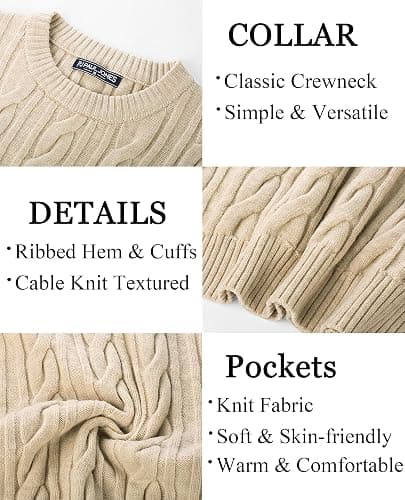 PJ PAUL JONES Mens Sweater Crewneck Cable Knit Pullover Sweater Casual Twist Textured Sweaters thumbnail 4