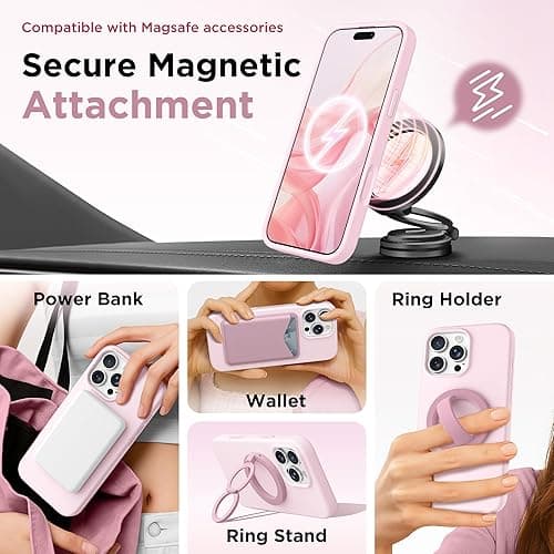 GolbinBox Magnetic for iPhone 16 Pro Case, Compatible with MagSafe, Screen Protector + Camera Lens Protector, Liquid Silicone Shockproof Protective Phone Case for iPhone 16 Pro 6.3", Chalk Pink thumbnail 5