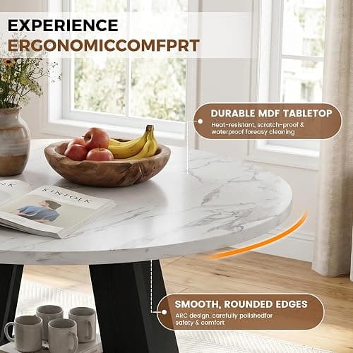 47.3 Inch Round Dining Table Set for 4, Round Kitchen Table with Chairs, Space Saving Dining Room Table set with Storage Shelf for Apartment Kitchen Dining Room, Faux Marble Table+4 Black Chairs thumbnail 6