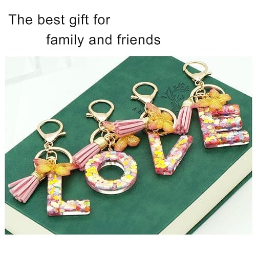 TTYY Initial Letter Keychains for Girls Women Pink Purple Green Cute Butterfly Heart Keychain for Backpack School Bag thumbnail 3
