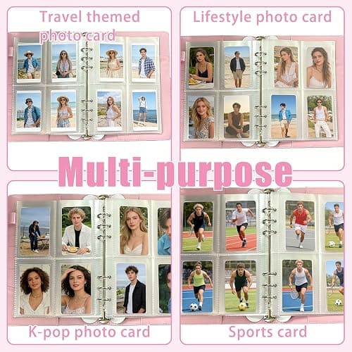 A5 Kpop Photocard Binder,6 Ring Binder Album,Kpop Photo Card Binders,with 40 Four-compartment Card Pages 320 Card Spaces,PU Leather Cover with Buckle Closure,for Card Organisation thumbnail 6