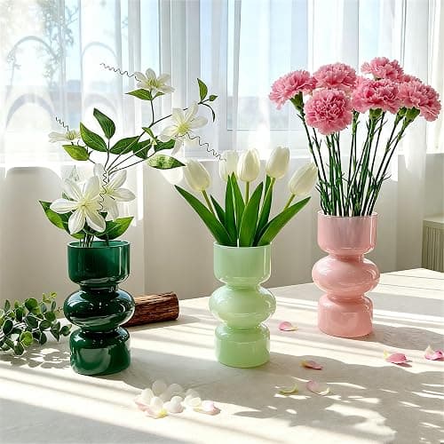 JSPYFITS Glass Hydroponic Flower Vase, 7 Inches Colored Glass Bubble Vase for Flower, Three-Layer Glassvase Funky Vase for Home/Office/Weddings/Party Table Flower Decor (Dark Green) thumbnail 3