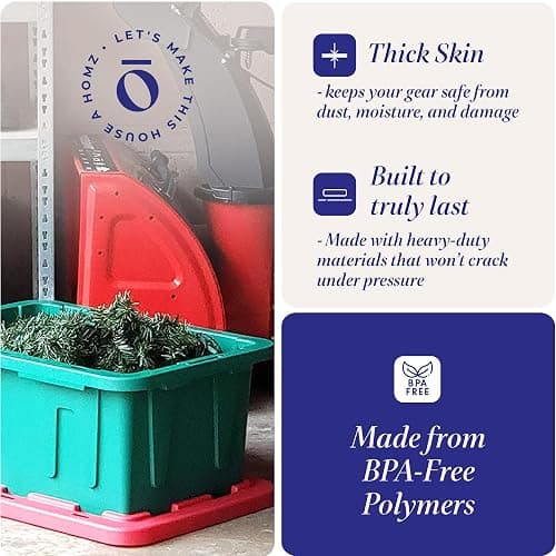 HOMZ 4-Pack Durabilt Tote, Heavy Duty Plastic Storage Bins with Lids, 15 Gallon, Green/Red - Stackable Organizing Containers for Home, Garage, and Office thumbnail 5