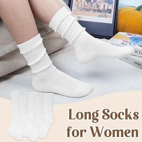 Justay 5 Pairs Slouchy Socks for Women - Slouch Long Crew Knit Boot Athletic Calf Tube Scrunch Socks thumbnail 6
