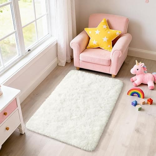 Merelax Soft Modern Indoor Shaggy Area Rug for Bedroom Livingroom Dorm Kids Room Home Decorative, Non-Slip Plush Fluffy Furry Fur Rugs Comfy Nursery Accent Floor Carpet 2x3 Feet, Ivory thumbnail 6