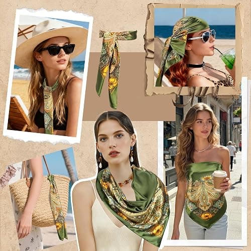 Vylxuxa Large Square Head Scarf Bandana - 35" Satin Hair Scarf for Women Like Silk Scarf Fashion Hair Wrapping thumbnail 4