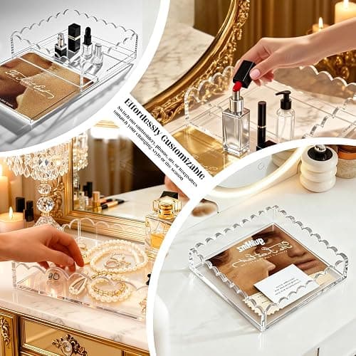 Acrylic Trays for Needlepoint 6" x 6", OUPSAUI Scalloped Acrylic Tray with Drawer for Insert Needlepoint, Photos, Art, Fabric, Napkin, Messages Display Basket, Decorative Tray Gift for Home Office thumbnail 5