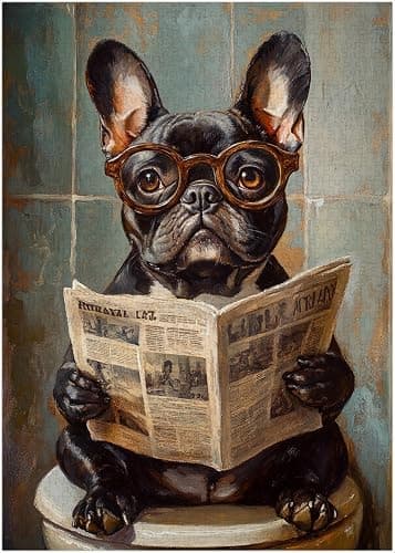 French Bulldog on Toilet Jigsaw Puzzle 1000 Pieces for Adults - Quirky Dog Reading Newspaper with Glasses - 1000pc Dog Bathroom Decor Puzzles (50x70cm / 19.685"x27.559") - Image 1