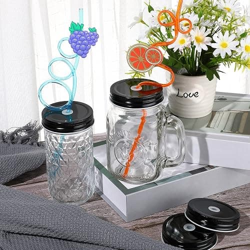 Mudder 8 Pieces Metal Regular Mouth Mason Canning Jar Lids with Straw Hole Leak Proof Reusable Jar, 2.7 Inch (Black) thumbnail 6