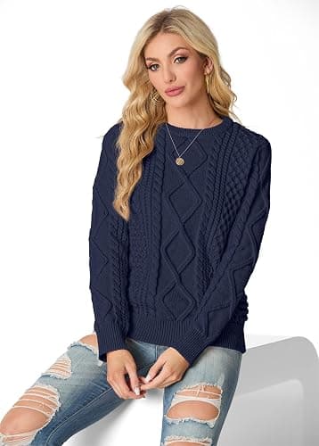 GRECERELLE Women's 2025 Fall & Winter Fashion Sweater Crewneck Long Sleeve Cable Knit Chunky Vintage Casual Pullover Tops thumbnail 6