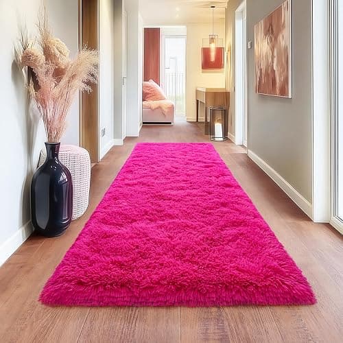 Hot Pink Runner Rug for Hallway, Bedroom Bedside Non-Slip Throw Rugs 2x6 | Anti-Skid Throw Runner Rugs Non-Shedding Rugs Indoor Carpet for Bedroom, Entryway Hallway Home Decor thumbnail 4