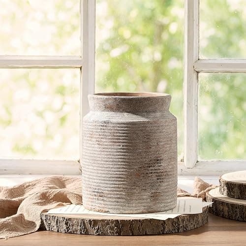 Rustic Utensil Holder for Kitchen Countertop - 6.5 inch Ceramic Utensil Crock Farmhouse Cooking Utensil Organizer for Spatula, Spoon (S-Rustic) thumbnail 8