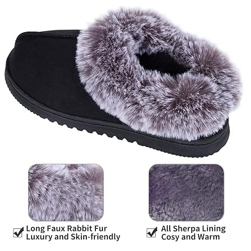 UBXRIN Womens Fuzzy Memory Foam Slippers Boots Cozy Faux Fur House Shoes Indoor Outdoor Rubber Sole Anti-Skid thumbnail 4
