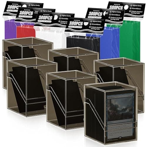6 Pack Card Deck Cases, Commander Deck Boxes with 600Pcs Card Sleeves and Dividers, Standard Size Cards Storage Box Perfect Fit for MTG, Sport, Trading Cards (6 colors) - Image 1
