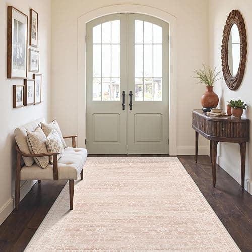 BESBLEE 5x7 Area Rugs for Living Room, Machine Washable Rug, Non Slip Vintage Rugs, Low Pile Lightweight Print Rug for Bedroom, Dining Room, Home Office, Pink thumbnail 4