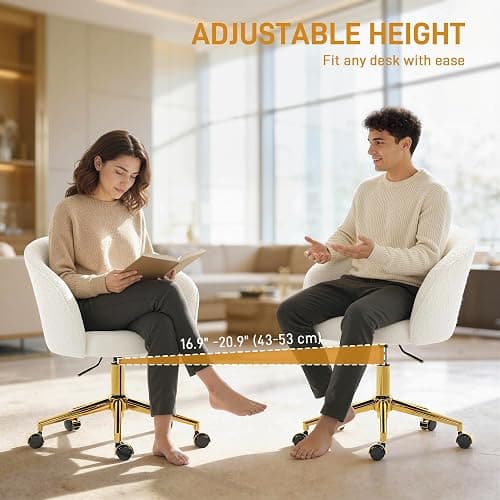 HOMCOM Swivel Office Chair, Teddy Fleece Upholstered Vanity Desk Chair with Adjustable Height, Rolling Wheels for Office, Makeup, Dressing Table, Cream White thumbnail 7