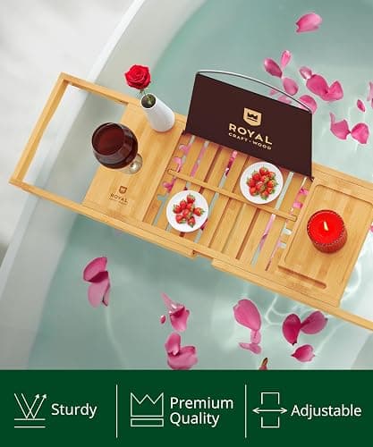 ROYAL CRAFT WOOD Premium Foldable Bathtub Tray Caddy - Wood Bath Tray for Tub, Bamboo Shelf, Expandable Bath Table Trays, Bathtub & Bathroom Accessories for New Home & Mothers, Birthday Gifts for Mom thumbnail 6