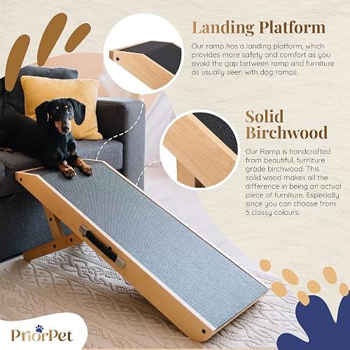 Dog ramp for Couch – Non-Slip, Sturdy Build Foldable Dog ramp – Supports up to 200lbs – Adjustable 7'' to 20'' – Landing Platform Seamlessly Connects – Birchwood Pet Ramp for Small Dogs – Natural thumbnail 7