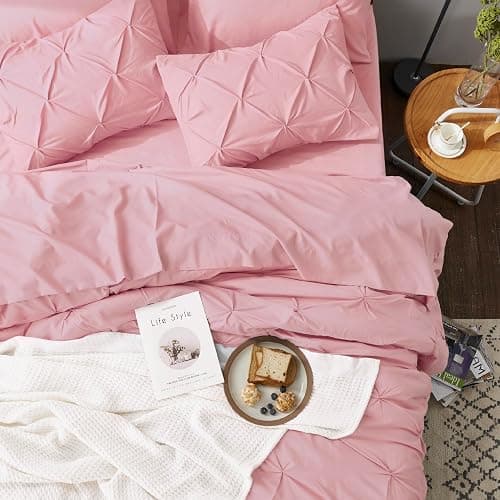 Bedsure Queen Comforter Set Baby Pink - Bed in a Bag Queen Size Bedding 7 Pieces, GentleSoft™ Pintuck Bed Set Gift for Family, Pinch Pleat All Season Comforter with Sheets, Pillowcases & Shams thumbnail 5