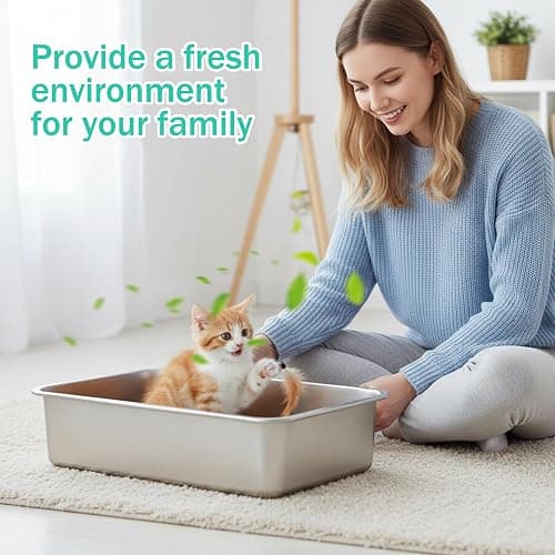Stainless Steel Kitten Litter Box, 15.7"×11.8"×4" Low Entry Cat Litter Box for Small Cat, Kitty Shallow Litterbox for Guinea Pig, Puppy, Hamsters Toilet thumbnail 7