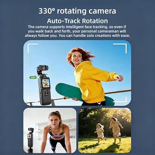 IRTANG 4K Vlogging Pocket Camera with 330° Rotating Lens & Face Tracking, Portable Pocket Digital Camera for YouTube ＆ TikTok with 128GB Card, Handheld Camera Tripod ＆ Carrying Bag (Pink) thumbnail 3
