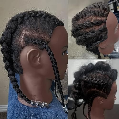 Yiifiulyn Black Mannequin Head with Hair for Braiding, Cosmetology Training Doll Head for Styling Practice - 21 Inches Layered Pre-streched Hair Manneuiqn Head with Stand thumbnail 2