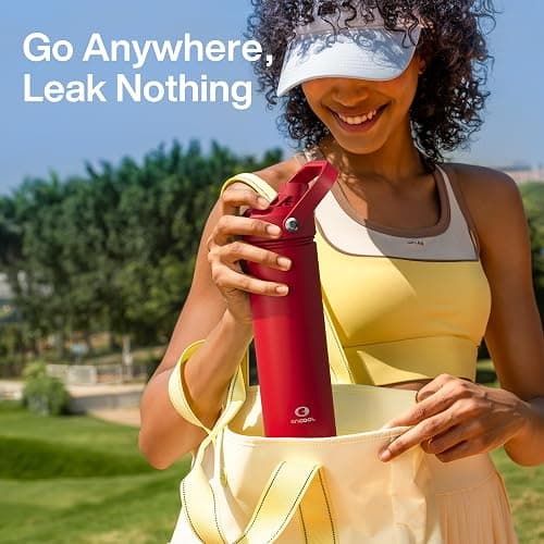 ENCOOL Insulated Water Bottle with Straw Stainless Steel Water Bottle, Leak-Proof, BPA-Free, Double Wall Vacuum Keeps Cold for 24 Hours for Sports, Travel, School (18 oz, Medium Carmine) thumbnail 9
